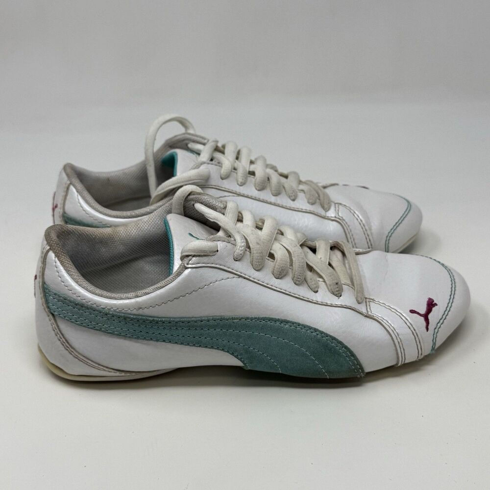 Puma Janine Shoes Womens 6 White Turquoise Leather Cheerleading Dance Sneakers